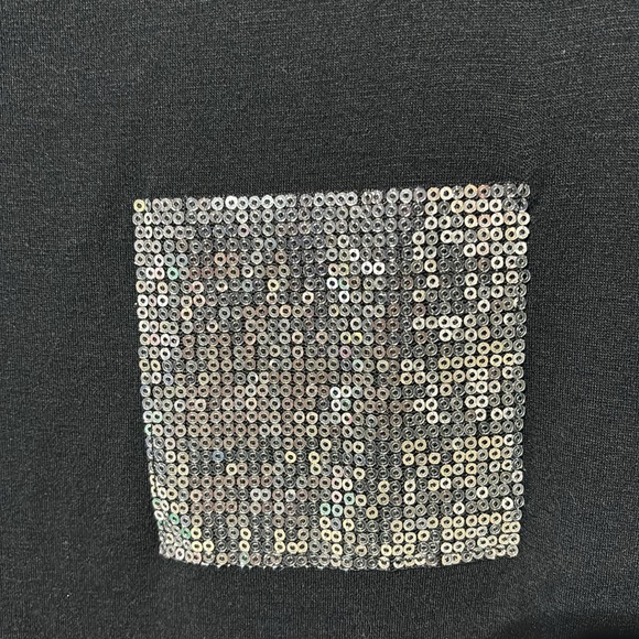 Ellen Tracy M black short sleeve t silver sequined front pocket rayon spandex - Picture 3 of 7